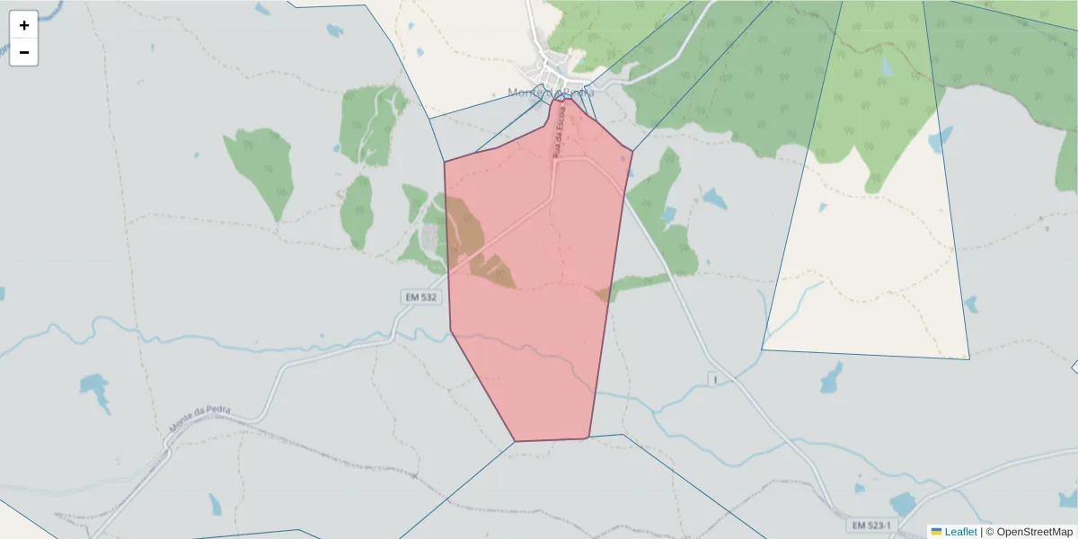 Mapa detalhado do código postal 7430-317 com limites, códigos postais vizinhos e agências dos correios