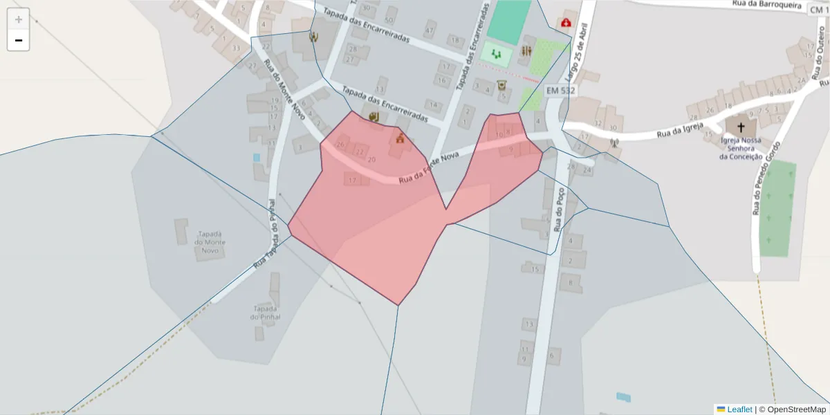 Mapa detalhado do código postal 7430-319 com limites, códigos postais vizinhos e agências dos correios