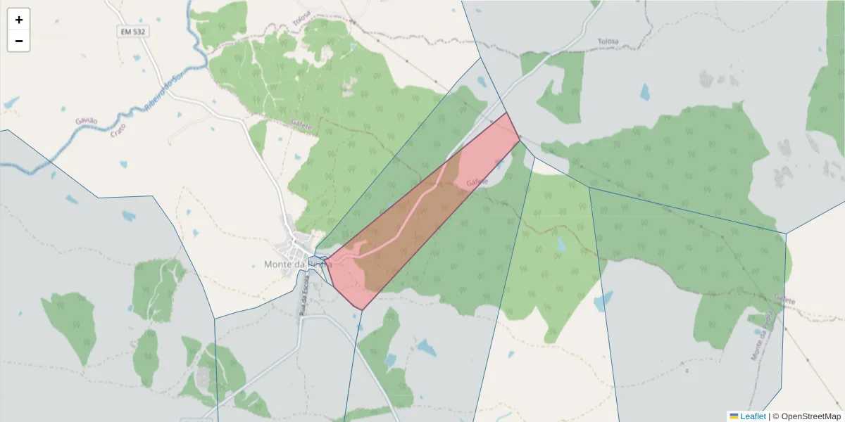 Mapa detalhado do código postal 7430-329 com limites, códigos postais vizinhos e agências dos correios