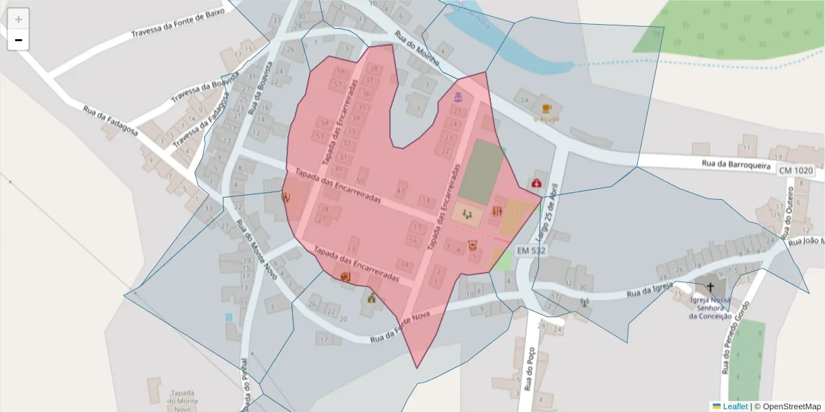 Mapa detalhado do código postal 7430-330 com limites, códigos postais vizinhos e agências dos correios