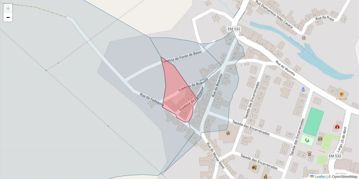 Mapa detalhado do código postal 7430-332 com limites, códigos postais vizinhos e agências dos correios