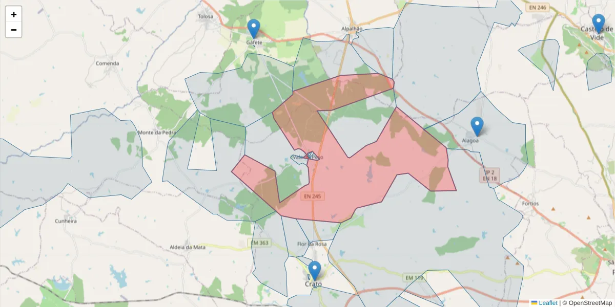Mapa detalhado do código postal 7430-356 com limites, códigos postais vizinhos e agências dos correios