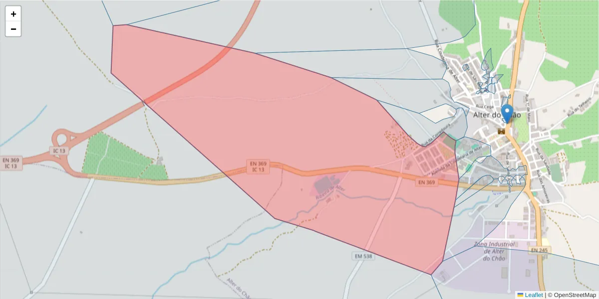 Mapa detalhado do código postal 7440-010 com limites, códigos postais vizinhos e agências dos correios