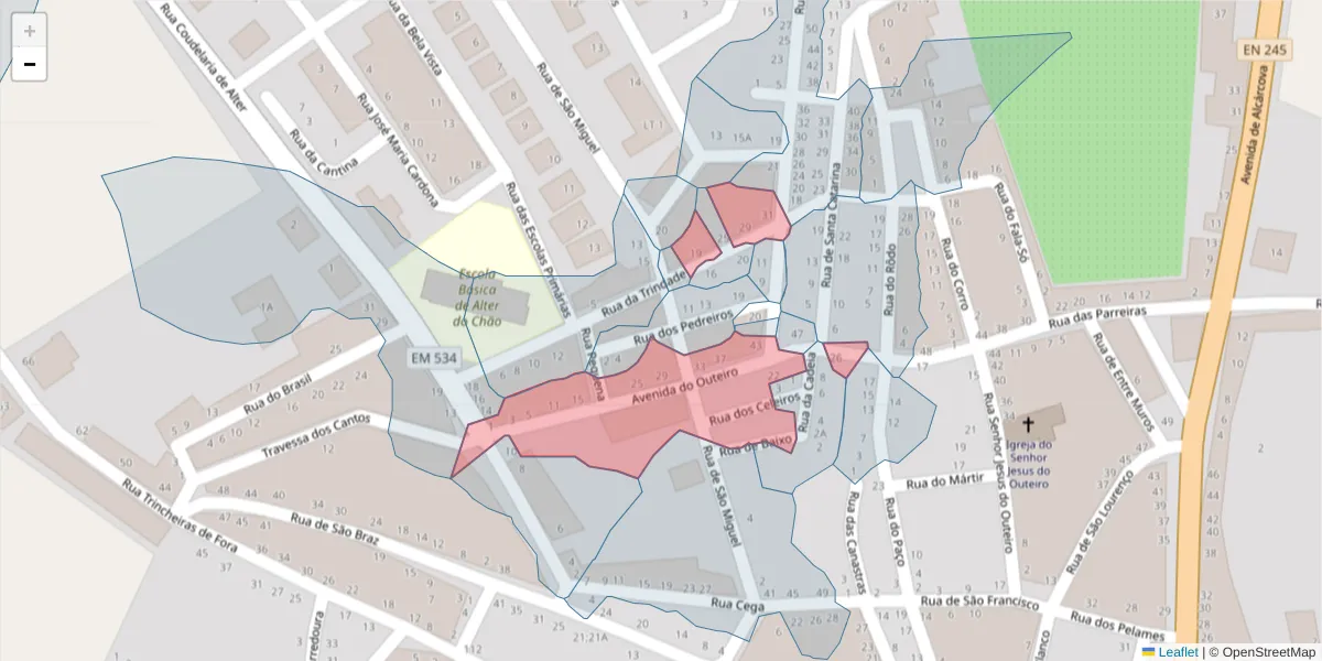 Mapa detalhado do código postal 7440-012 com limites, códigos postais vizinhos e agências dos correios