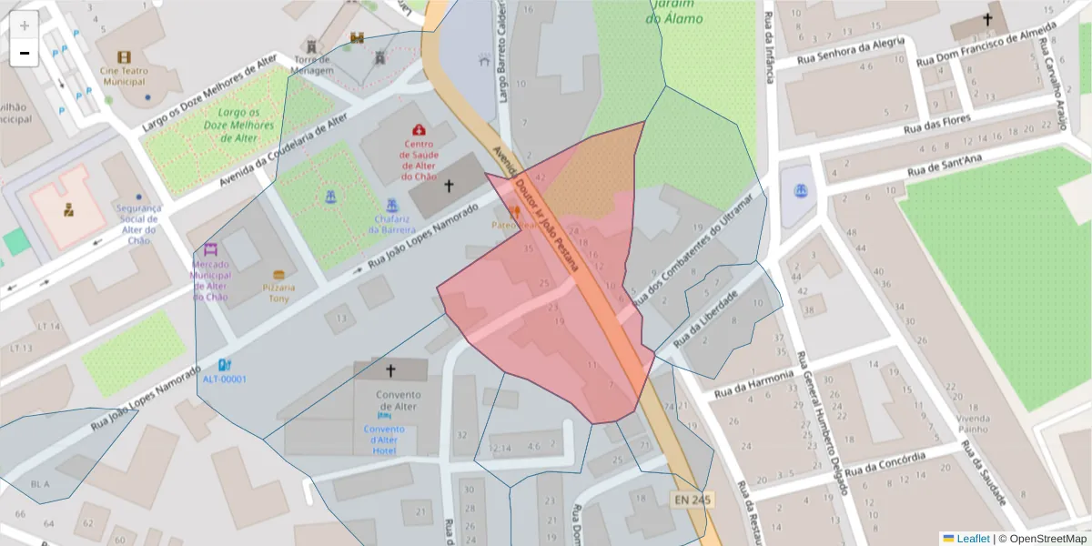 Mapa detalhado do código postal 7440-013 com limites, códigos postais vizinhos e agências dos correios
