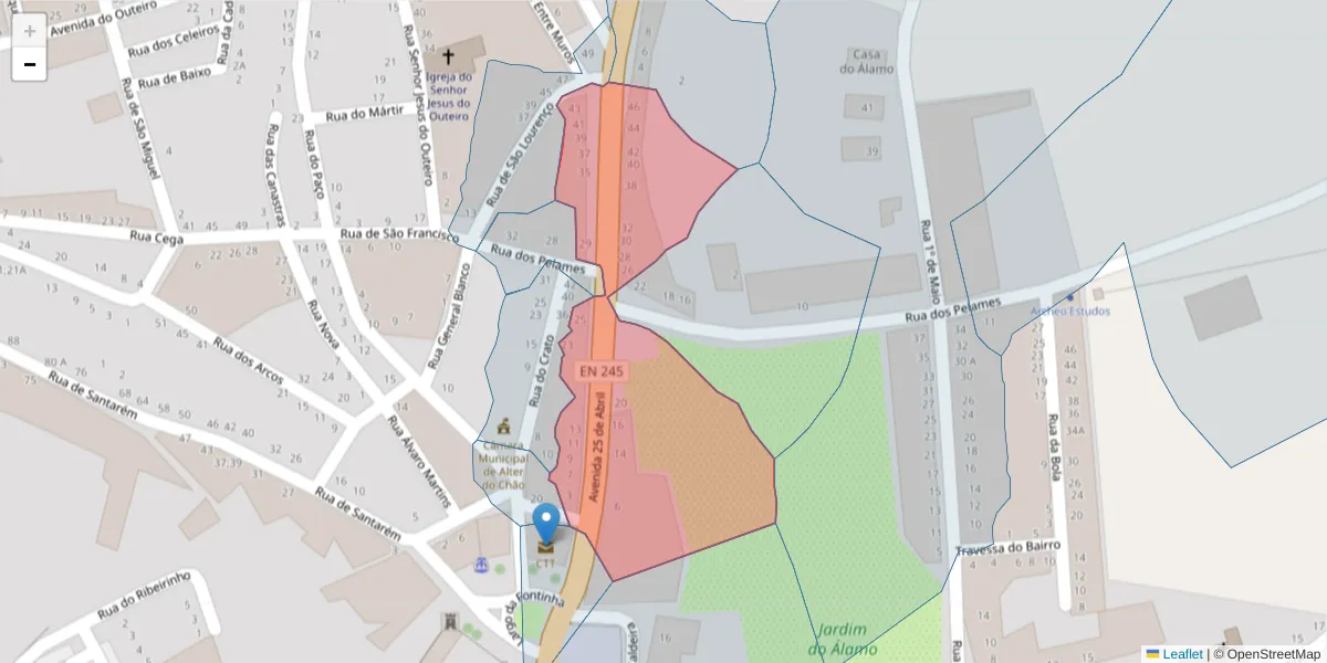 Mapa detalhado do código postal 7440-015 com limites, códigos postais vizinhos e agências dos correios