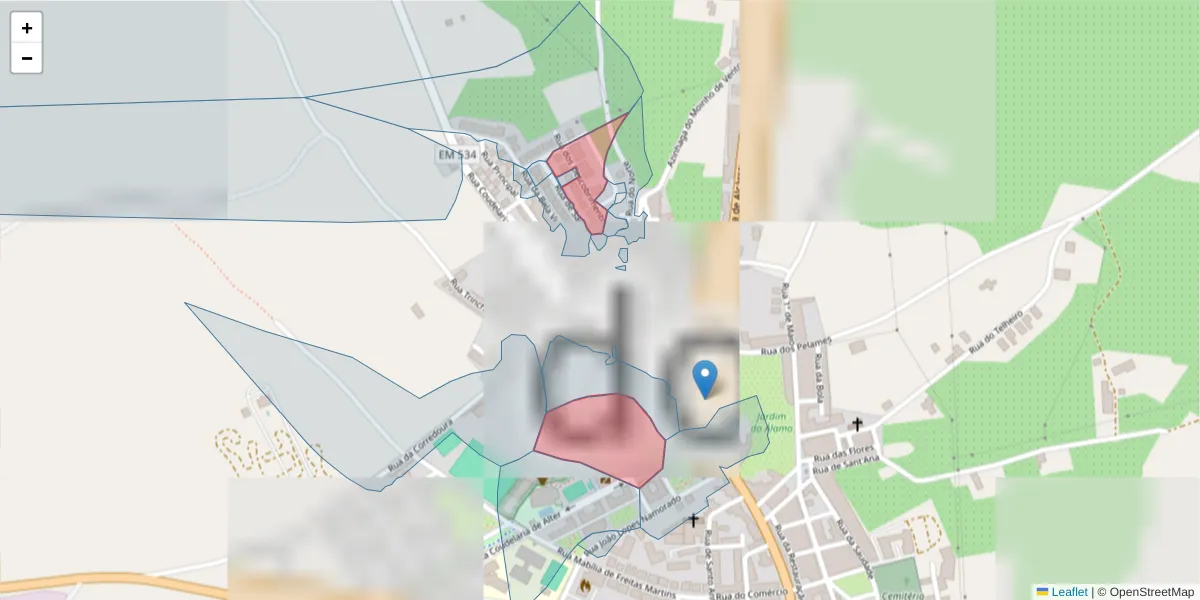 Mapa detalhado do código postal 7440-021 com limites, códigos postais vizinhos e agências dos correios