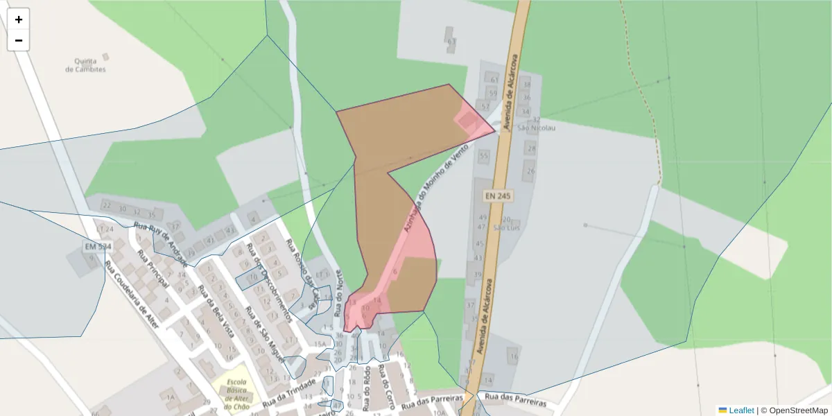 Mapa detalhado do código postal 7440-025 com limites, códigos postais vizinhos e agências dos correios