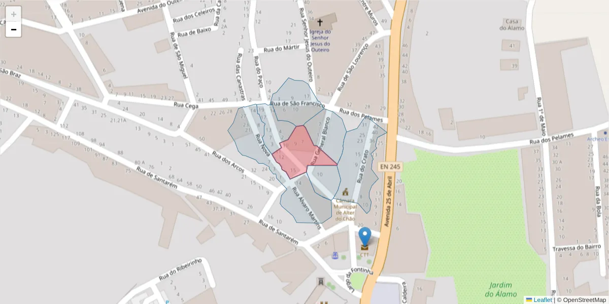 Mapa detalhado do código postal 7440-029 com limites, códigos postais vizinhos e agências dos correios