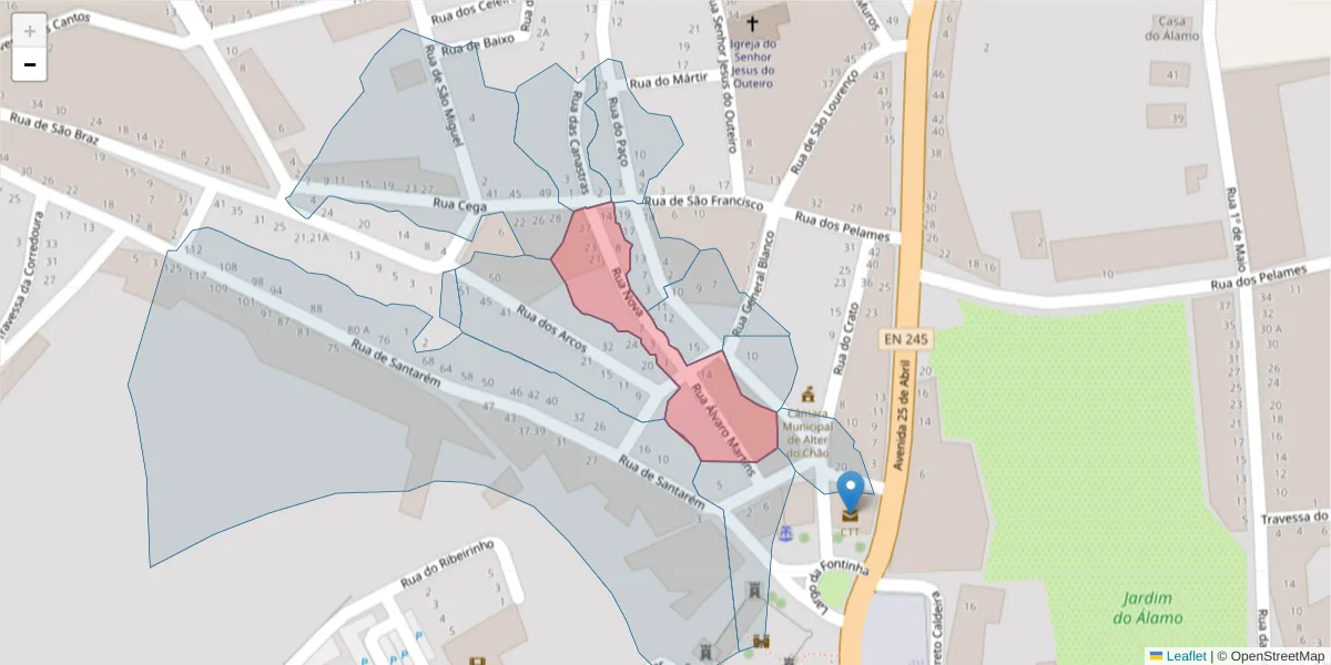 Mapa detalhado do código postal 7440-033 com limites, códigos postais vizinhos e agências dos correios