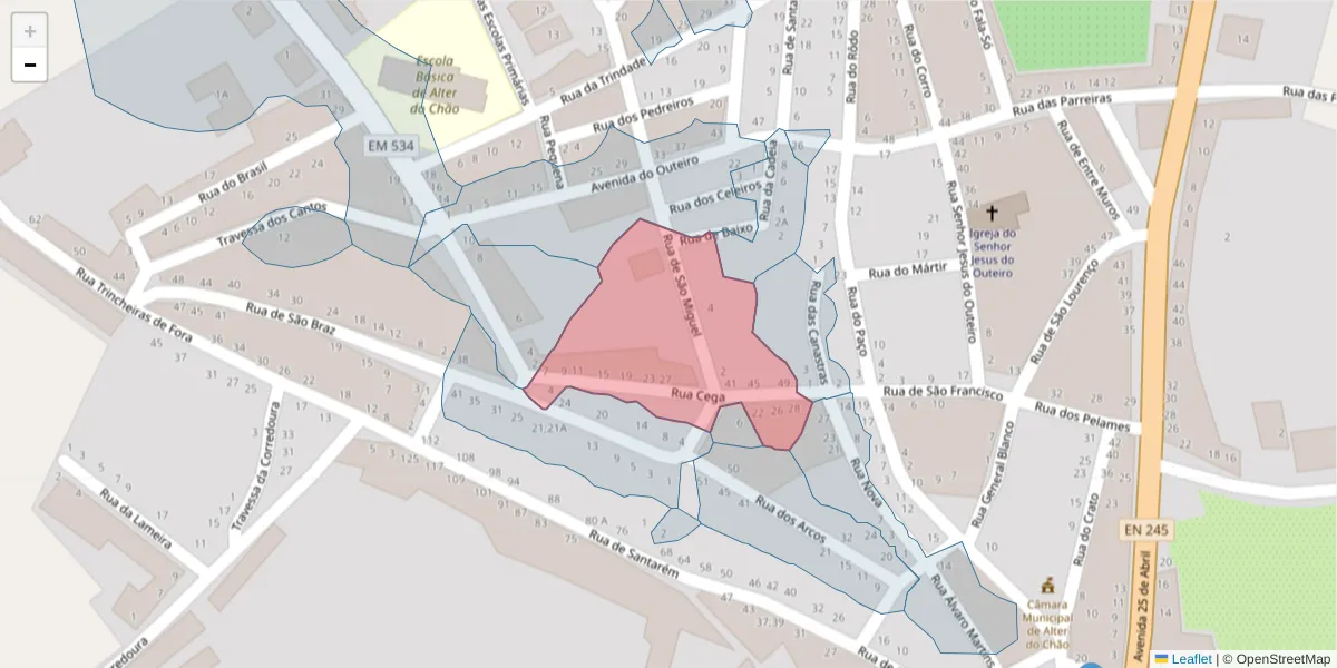 Mapa detalhado do código postal 7440-035 com limites, códigos postais vizinhos e agências dos correios