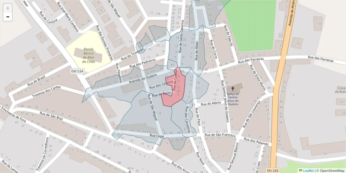 Mapa detalhado do código postal 7440-037 com limites, códigos postais vizinhos e agências dos correios