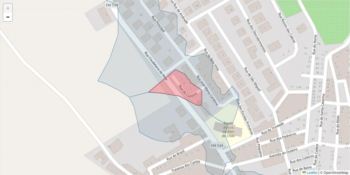 Mapa detalhado do código postal 7440-038 com limites, códigos postais vizinhos e agências dos correios