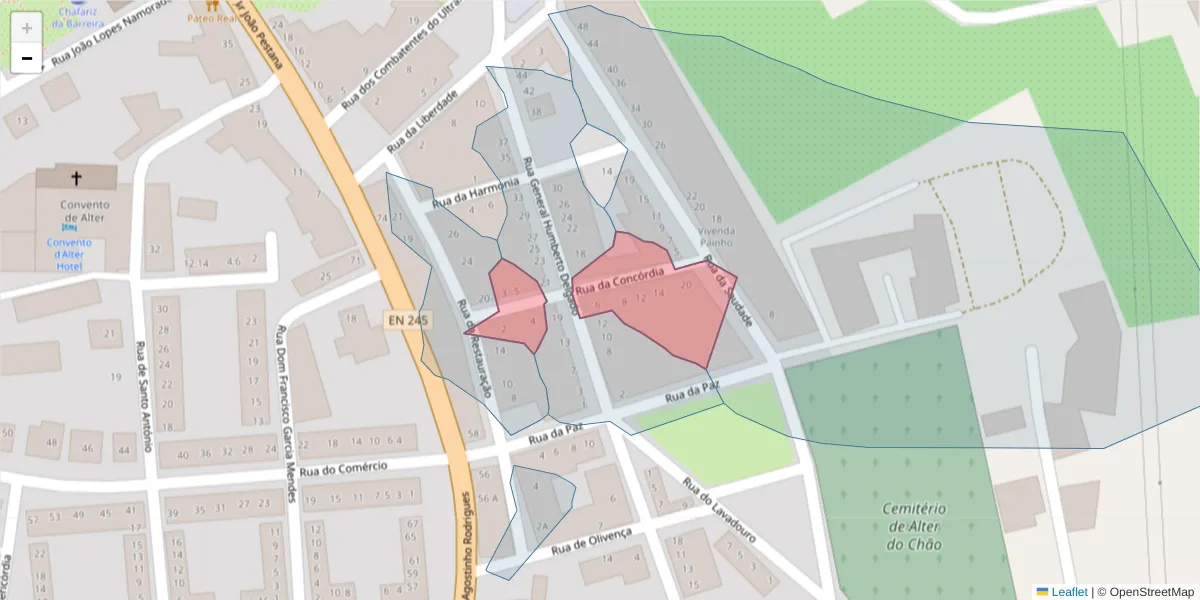Mapa detalhado do código postal 7440-039 com limites, códigos postais vizinhos e agências dos correios