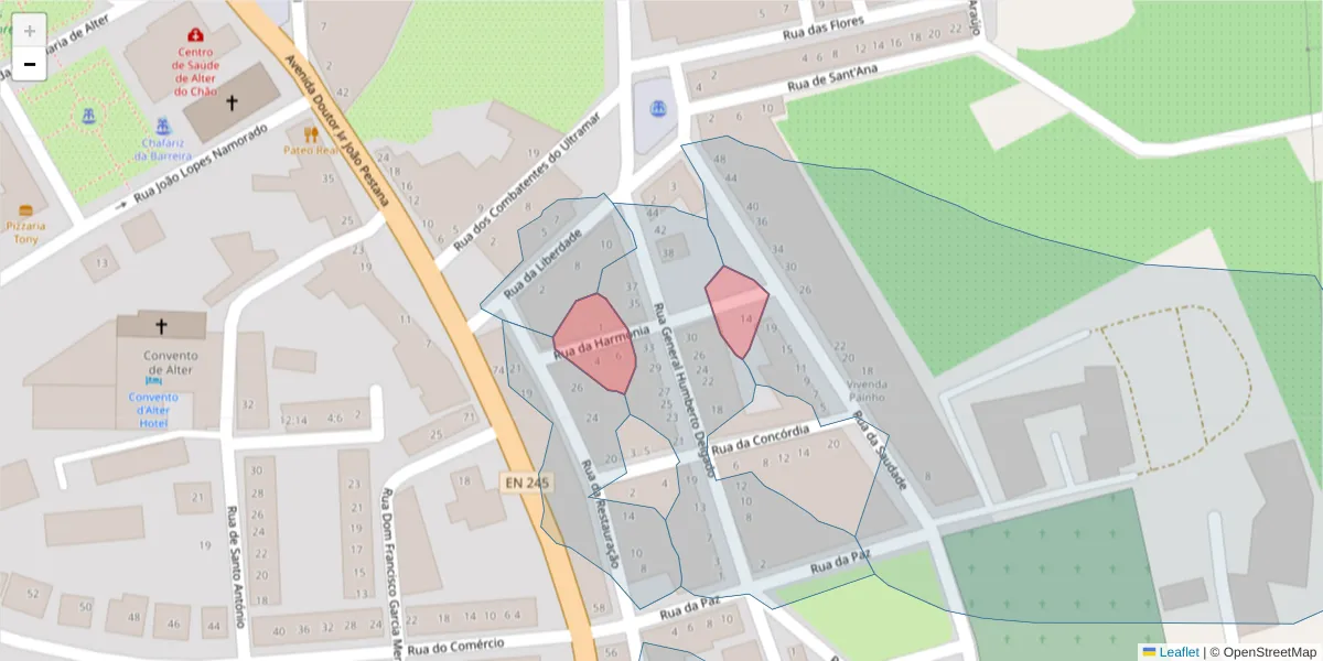 Mapa detalhado do código postal 7440-042 com limites, códigos postais vizinhos e agências dos correios
