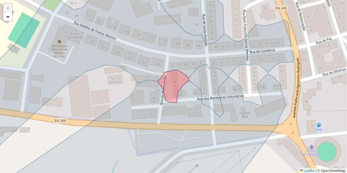 Mapa detalhado do código postal 7440-045 com limites, códigos postais vizinhos e agências dos correios