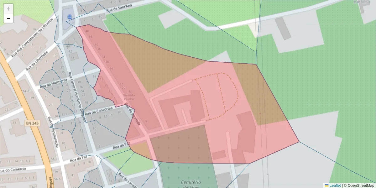 Mapa detalhado do código postal 7440-048 com limites, códigos postais vizinhos e agências dos correios