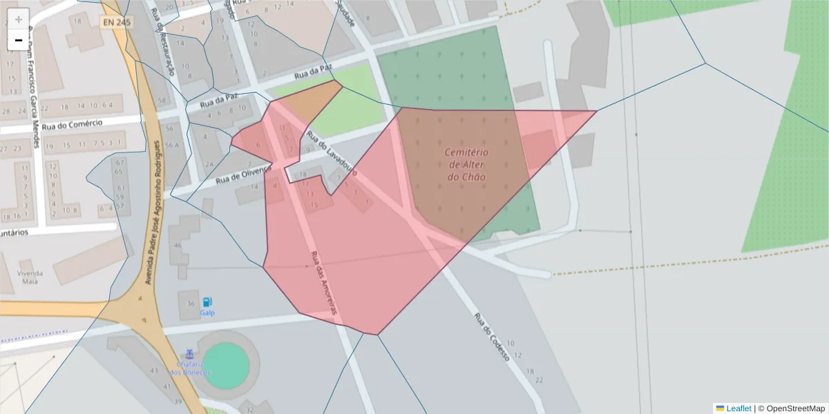 Mapa detalhado do código postal 7440-051 com limites, códigos postais vizinhos e agências dos correios