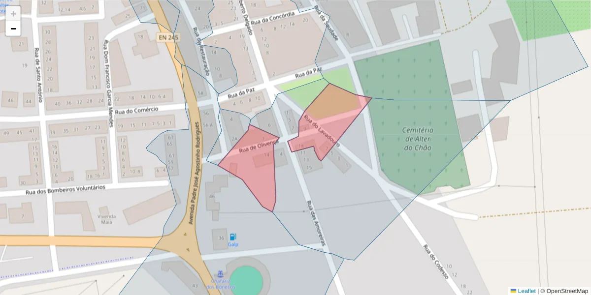 Mapa detalhado do código postal 7440-057 com limites, códigos postais vizinhos e agências dos correios
