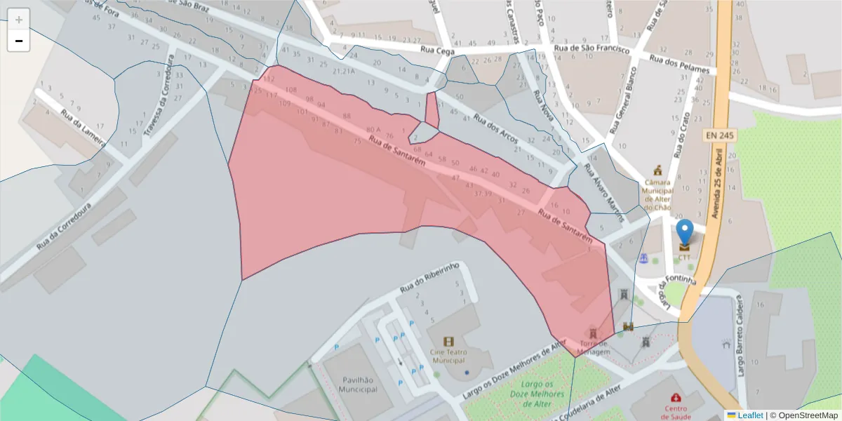 Mapa detalhado do código postal 7440-058 com limites, códigos postais vizinhos e agências dos correios