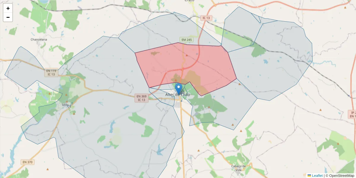Mapa detalhado do código postal 7440-062 com limites, códigos postais vizinhos e agências dos correios