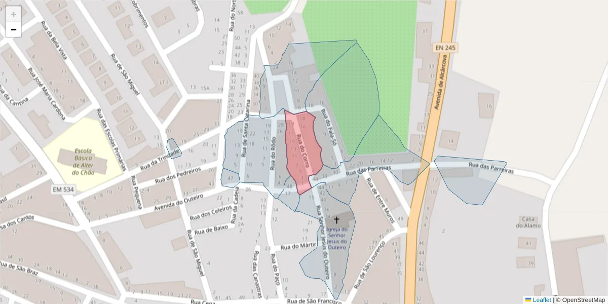 Mapa detalhado do código postal 7440-067 com limites, códigos postais vizinhos e agências dos correios