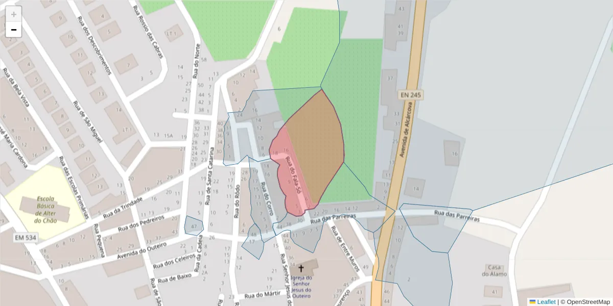 Mapa detalhado do código postal 7440-070 com limites, códigos postais vizinhos e agências dos correios