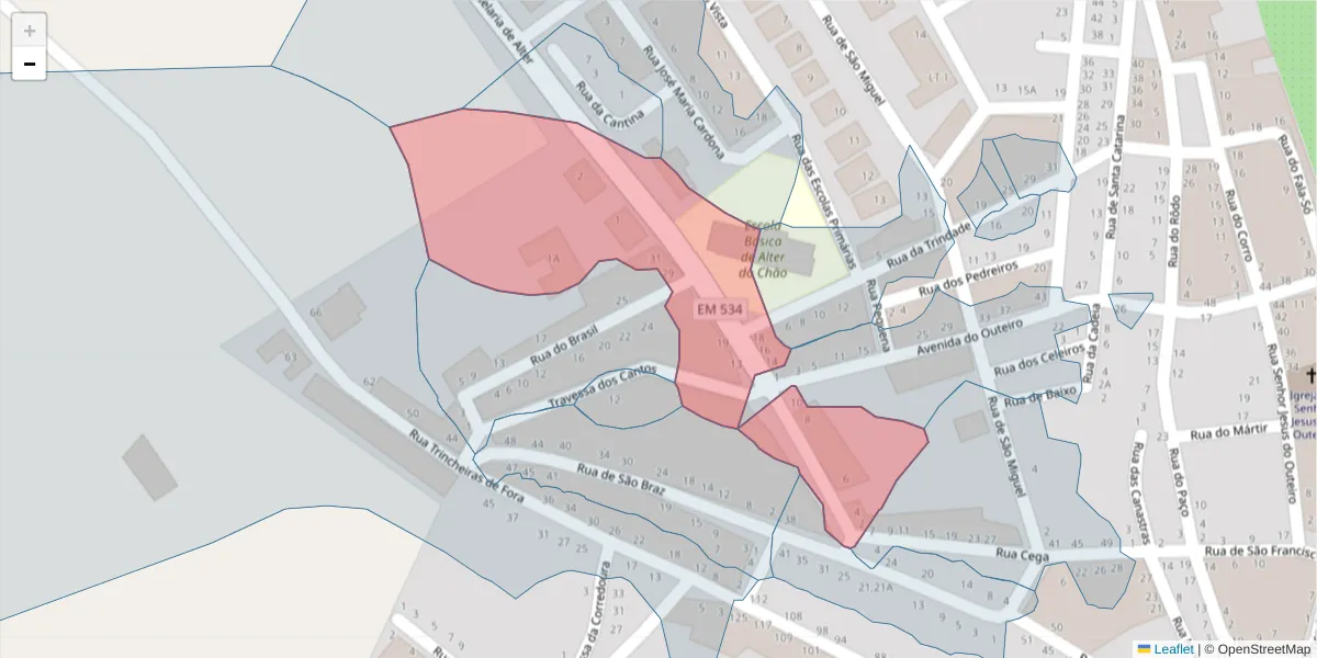 Mapa detalhado do código postal 7440-076 com limites, códigos postais vizinhos e agências dos correios