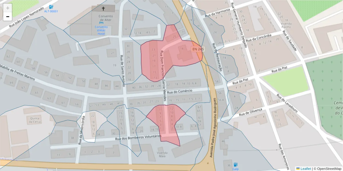 Mapa detalhado do código postal 7440-082 com limites, códigos postais vizinhos e agências dos correios