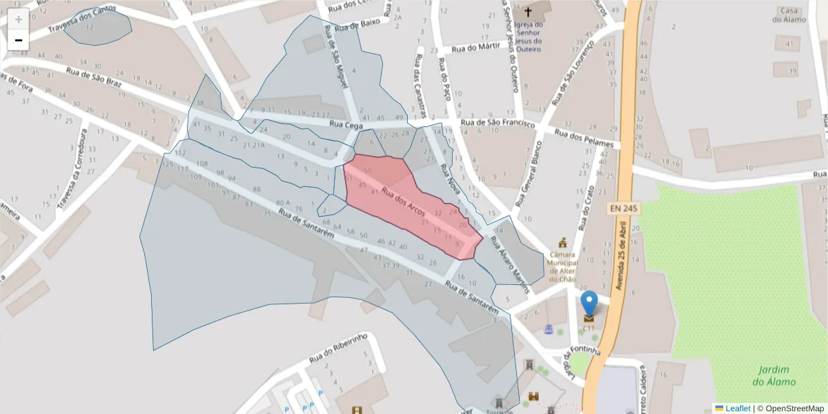 Mapa detalhado do código postal 7440-084 com limites, códigos postais vizinhos e agências dos correios