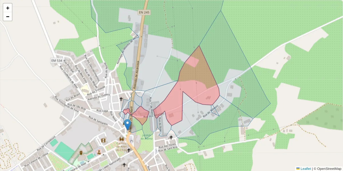Mapa detalhado do código postal 7440-090 com limites, códigos postais vizinhos e agências dos correios