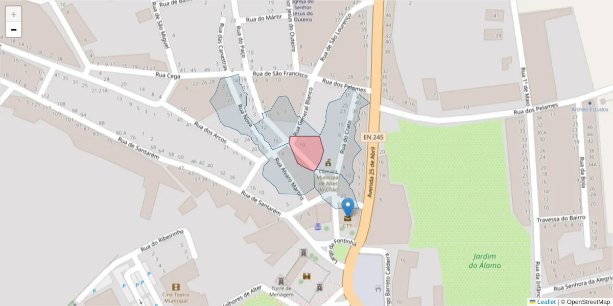 Mapa detalhado do código postal 7440-091 com limites, códigos postais vizinhos e agências dos correios