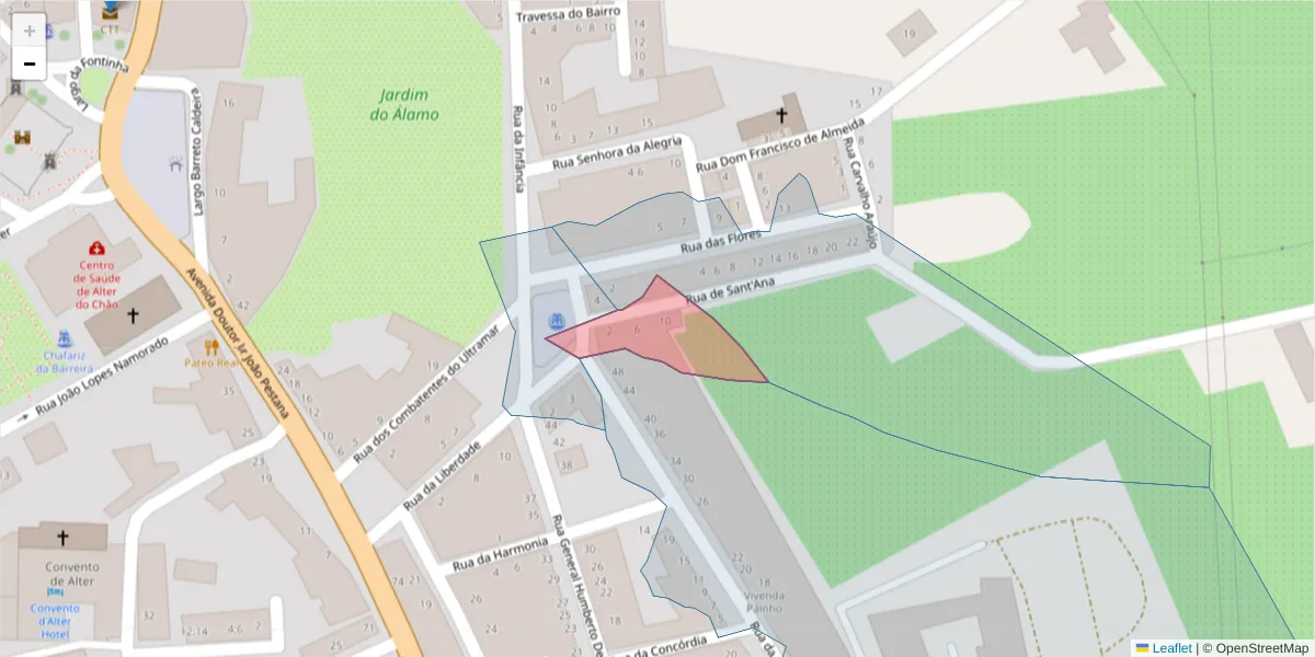 Mapa detalhado do código postal 7440-099 com limites, códigos postais vizinhos e agências dos correios