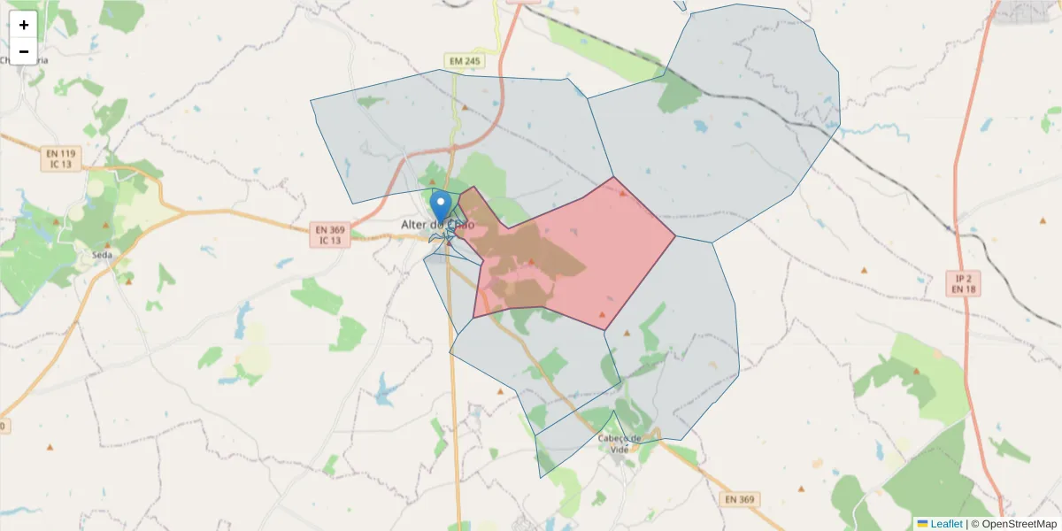 Mapa detalhado do código postal 7440-151 com limites, códigos postais vizinhos e agências dos correios