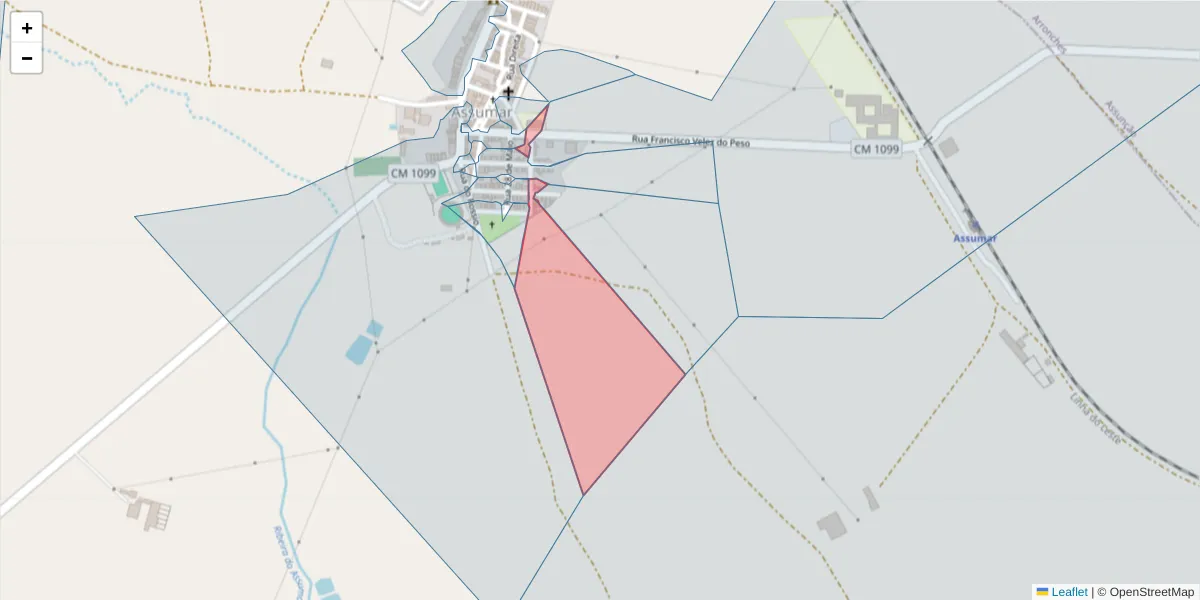 Mapa detalhado do código postal 7450-013 com limites, códigos postais vizinhos e agências dos correios