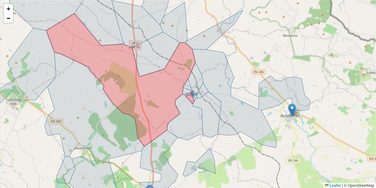 Mapa detalhado do código postal 7450-024 com limites, códigos postais vizinhos e agências dos correios