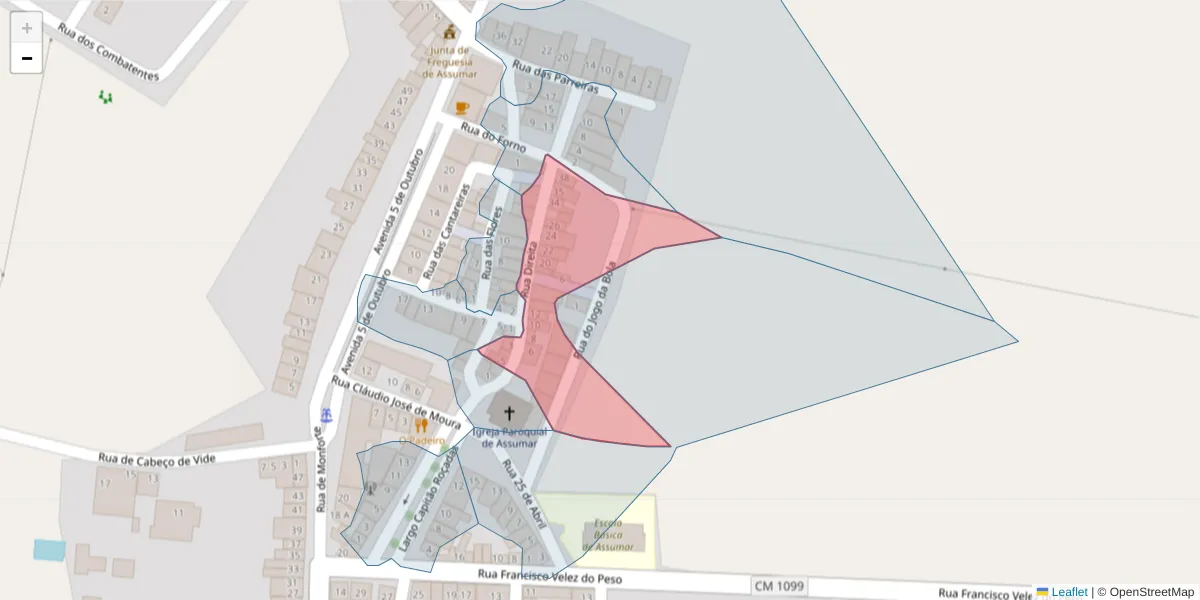 Mapa detalhado do código postal 7450-027 com limites, códigos postais vizinhos e agências dos correios