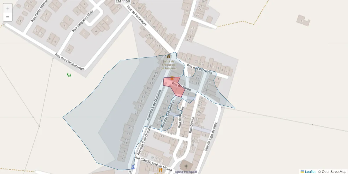 Mapa detalhado do código postal 7450-028 com limites, códigos postais vizinhos e agências dos correios