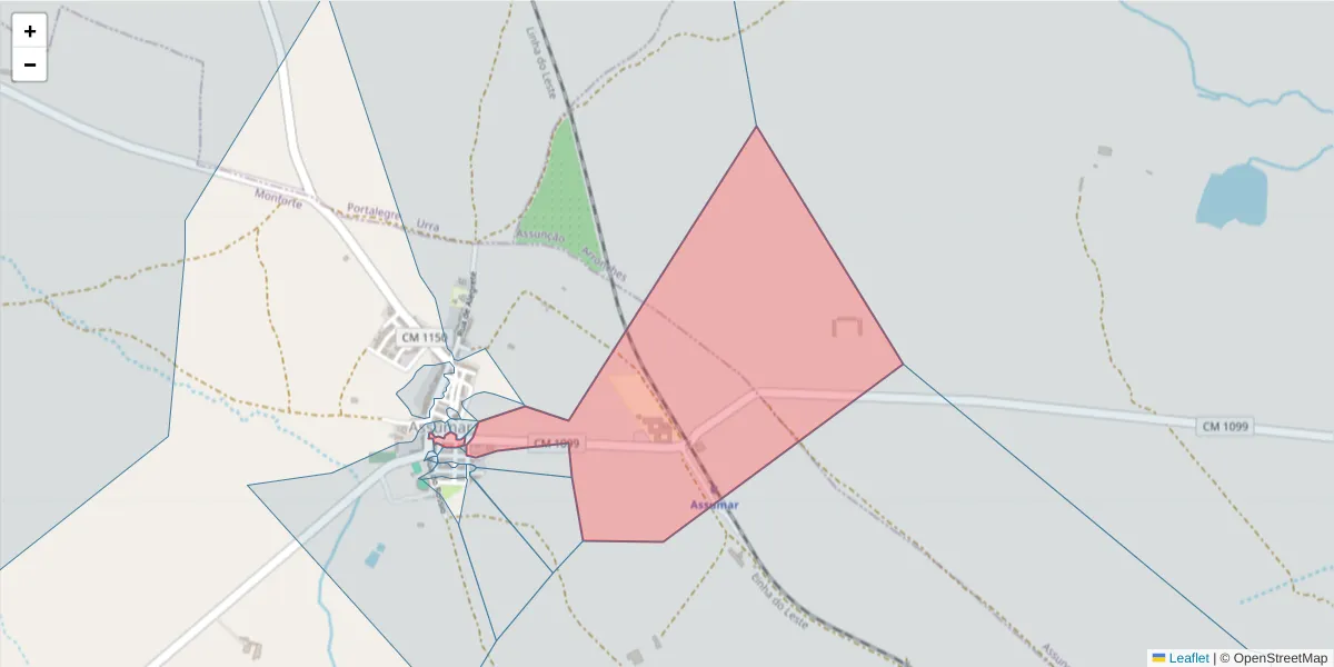 Mapa detalhado do código postal 7450-030 com limites, códigos postais vizinhos e agências dos correios