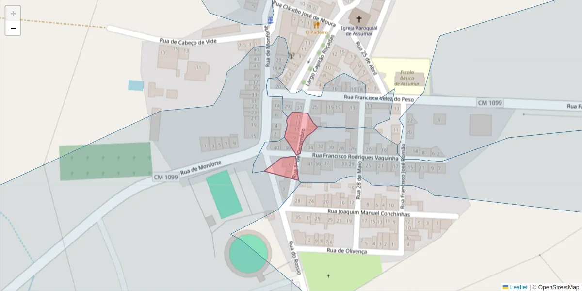 Mapa detalhado do código postal 7450-032 com limites, códigos postais vizinhos e agências dos correios