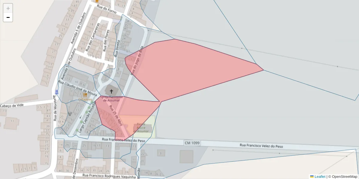 Mapa detalhado do código postal 7450-033 com limites, códigos postais vizinhos e agências dos correios