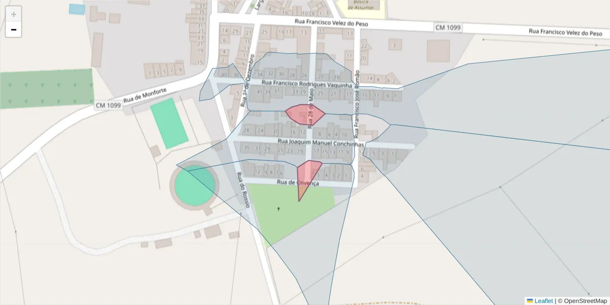 Mapa detalhado do código postal 7450-034 com limites, códigos postais vizinhos e agências dos correios