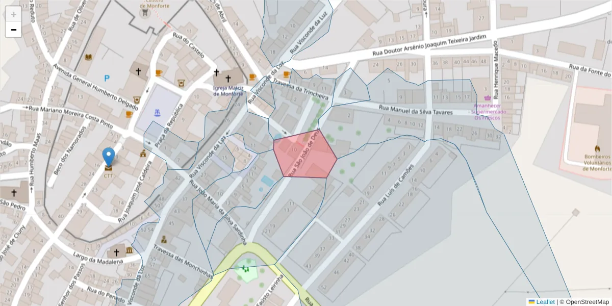 Mapa detalhado do código postal 7450-112 com limites, códigos postais vizinhos e agências dos correios