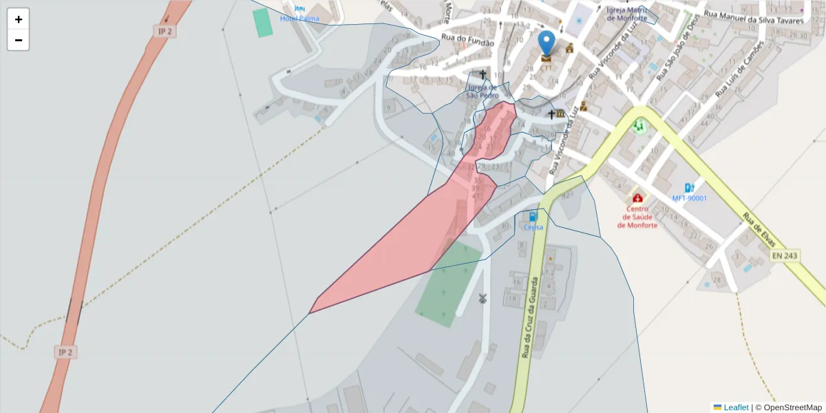 Mapa detalhado do código postal 7450-116 com limites, códigos postais vizinhos e agências dos correios