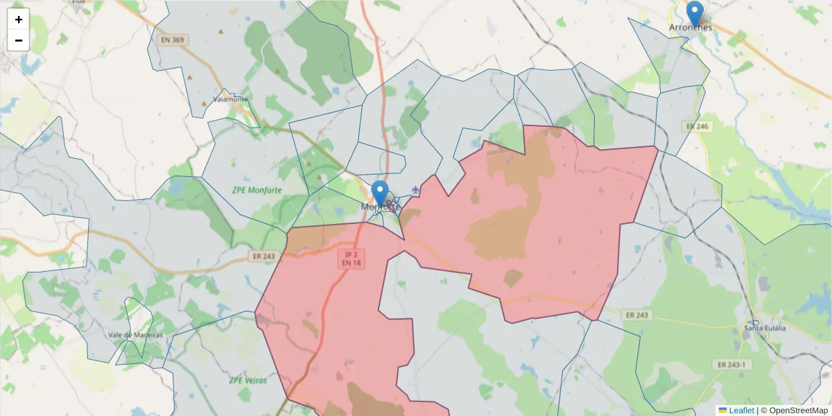 Mapa detalhado do código postal 7450-118 com limites, códigos postais vizinhos e agências dos correios