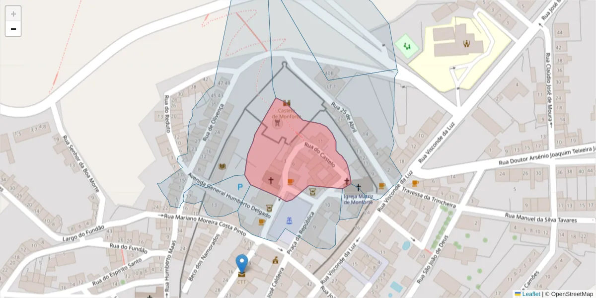 Mapa detalhado do código postal 7450-121 com limites, códigos postais vizinhos e agências dos correios