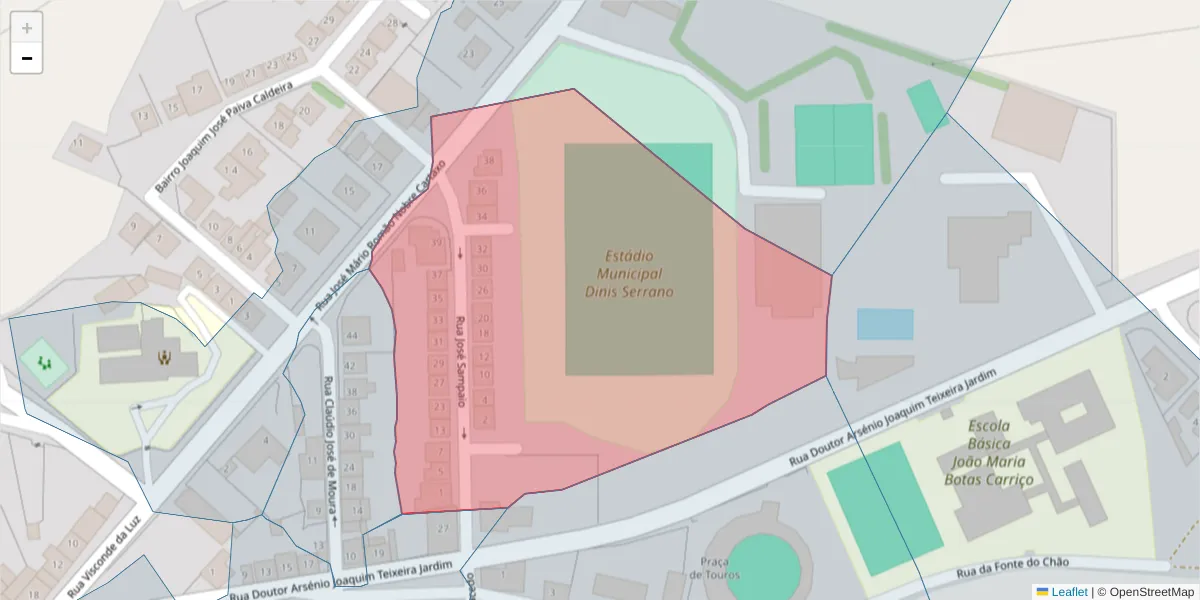Mapa detalhado do código postal 7450-127 com limites, códigos postais vizinhos e agências dos correios