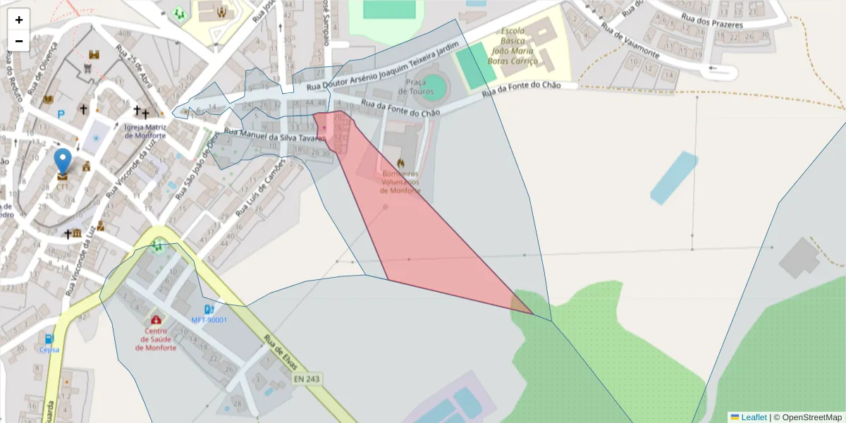 Mapa detalhado do código postal 7450-130 com limites, códigos postais vizinhos e agências dos correios