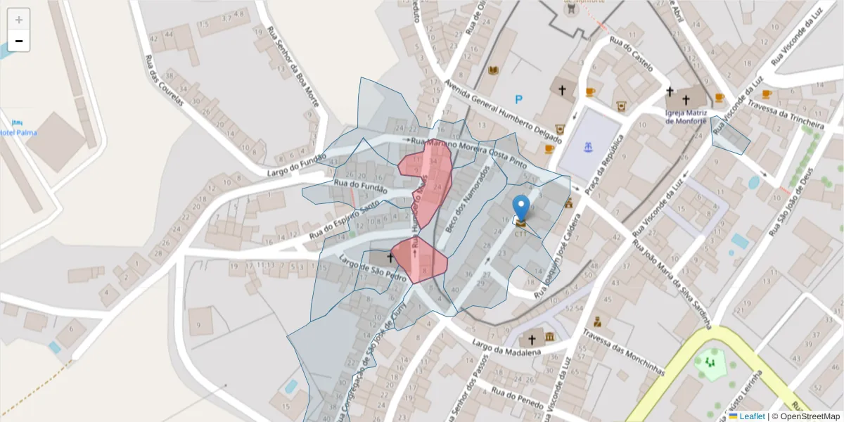 Mapa detalhado do código postal 7450-131 com limites, códigos postais vizinhos e agências dos correios