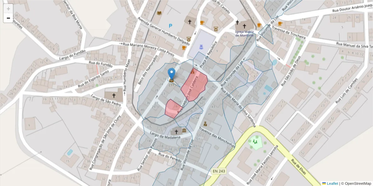 Mapa detalhado do código postal 7450-133 com limites, códigos postais vizinhos e agências dos correios